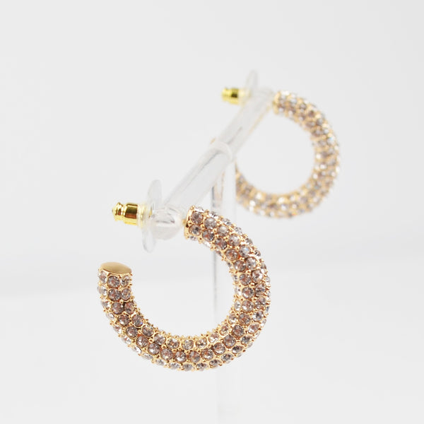 Park Lane Crystal Rhinestone Paved Hoop Earrings - Gold Tone  - NEW