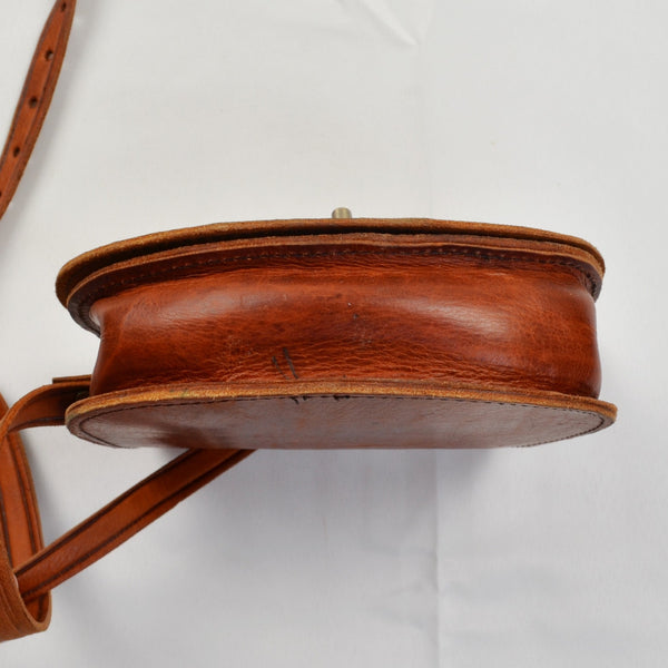 Vintage Handcrafted Hand Tooled Brown Leather Small Crossbody Western Boho Bag