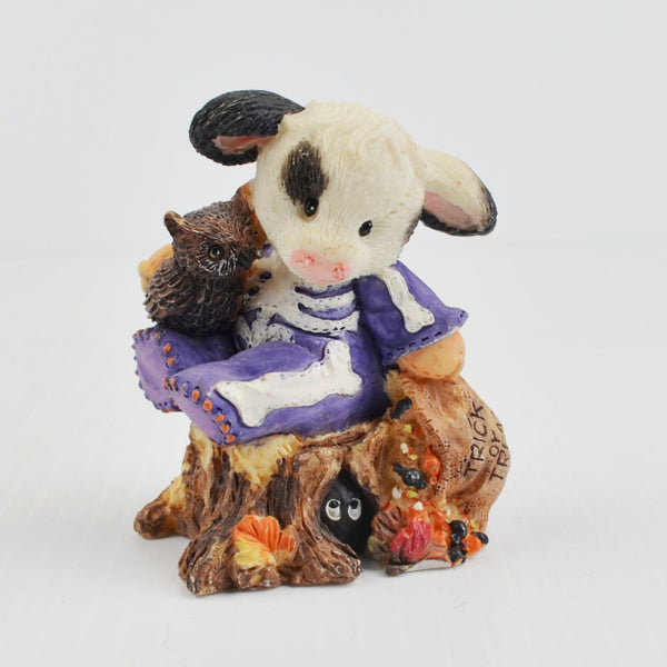 Mary’s Moo Moos “Who Are Moo” 1996 Enesco Cow Skeleton Owl Halloween Figurine