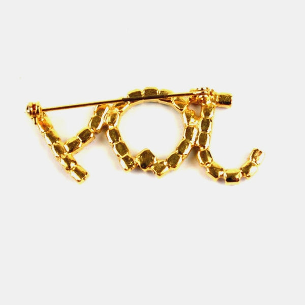 Vintage Christmas Brooch - JOY - Spell-out Rhinestones, Wreath - Gold Tone