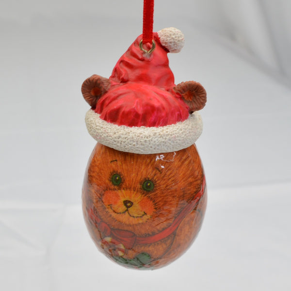 3 Vintage Santa Claus, Snowman, Teddy Bear Christmas Ornaments Paper Mache Eggs