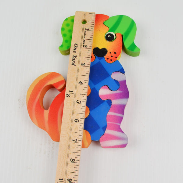 Handmade Wooden Dog Puzzle - Preschool Chunky Colorful Wood - 6 Piece Puzzle