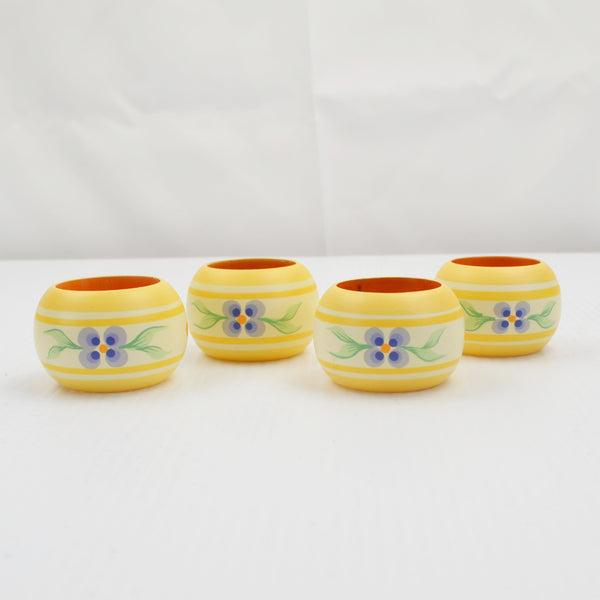 Vintage Spring Floral Hand Painted Wood Napkin Rings Boho - Set of 4 Poppy Rings