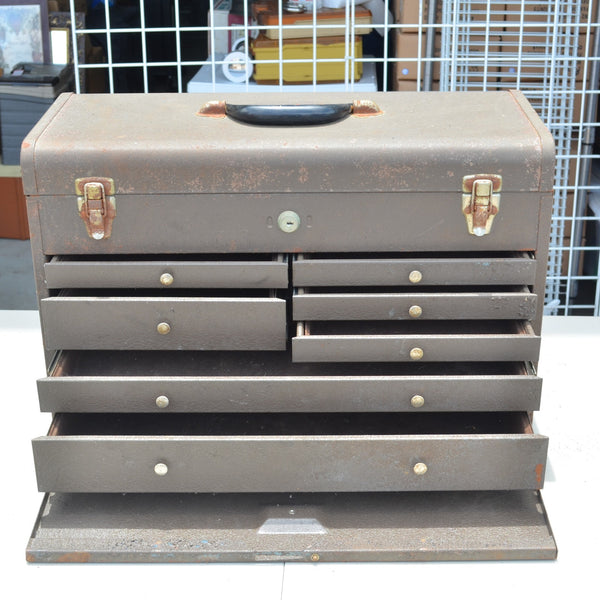 Gray Metal Toolbox - Rusty but Works - Large, Heavy, No Key