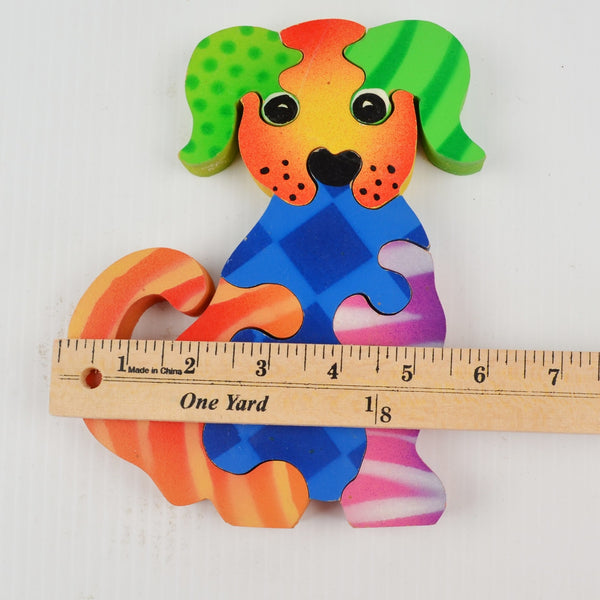 Handmade Wooden Dog Puzzle - Preschool Chunky Colorful Wood - 6 Piece Puzzle