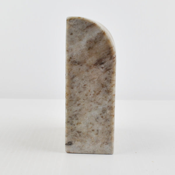 Marble Half Arch Bookend -  Heavy Brown Gray Polished Natural Stone Marble Decor