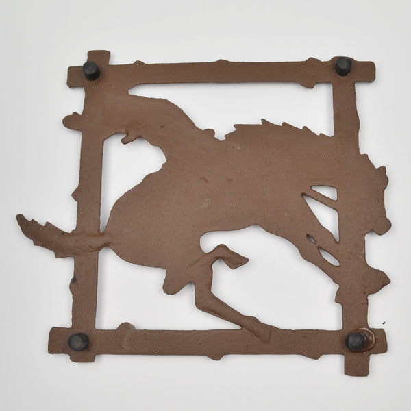 Western Rustic Rodeo Cowboy On Bucking Horse Decorative Table Cast Iron Trivet