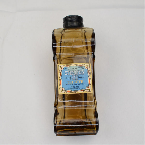 Vintage Avon for Men Sterling Six Tribute After Shave Amber Glass Car Bottle