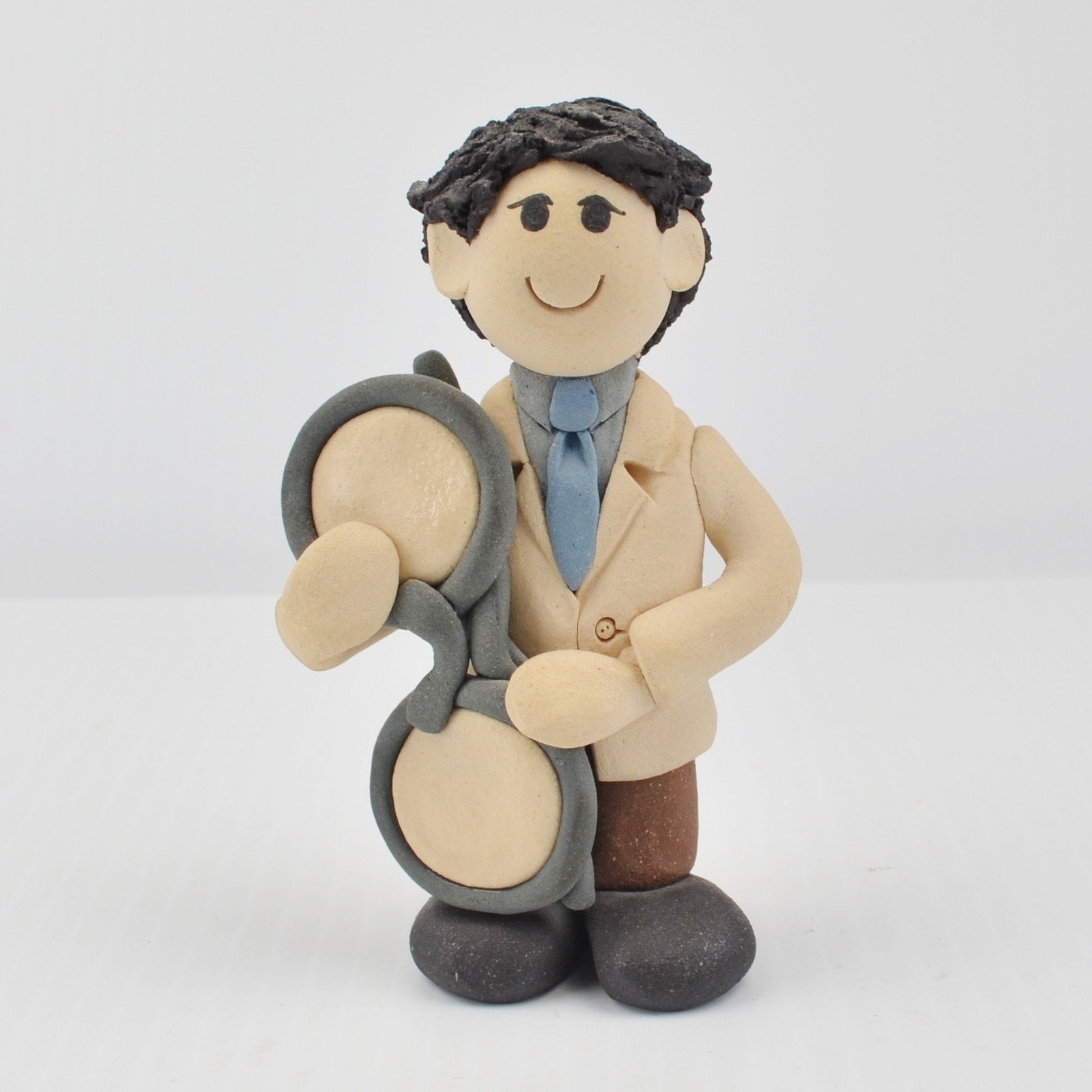 Studio Art Pottery Clay Optometrist Figurine w/ Glasses Lorna Sakalovsky Signed