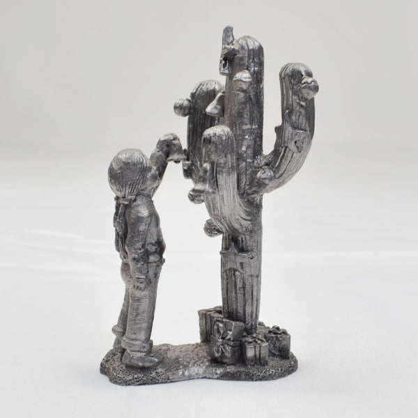 Pewter Girl Decorating Christmas Cactus Sculpture Figurine by M A Ricker 1982