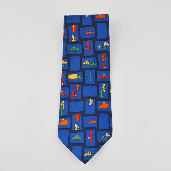 Save the Children Mens Necktie Silk "Busy Day" Cars / Trucks Aaron Age 8 USA