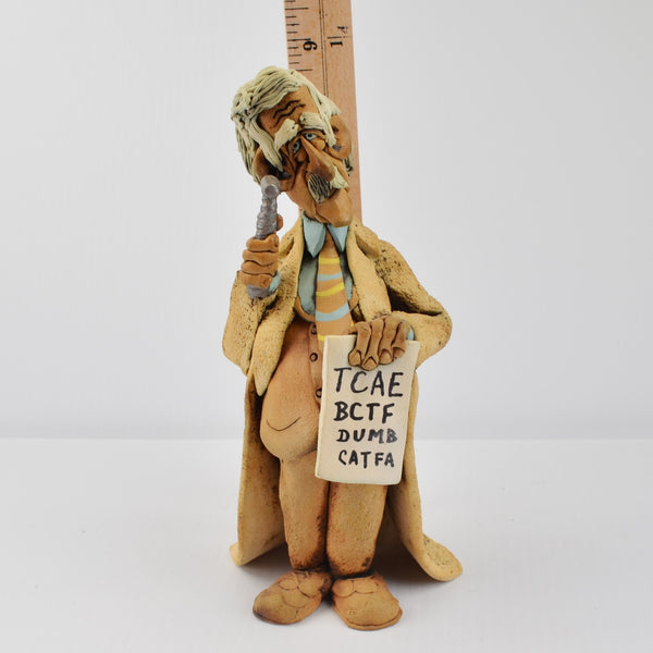 Studio Art Pottery Clay Old Man Optometrist Sculpture Whimsical Handmade Signed