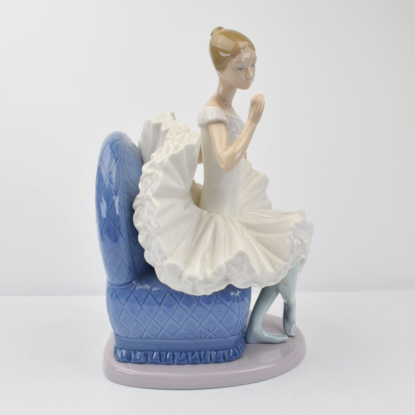 Lladro NAO Ballerina Figurine Sitting In A Large Blue Chair - Signed - Spain