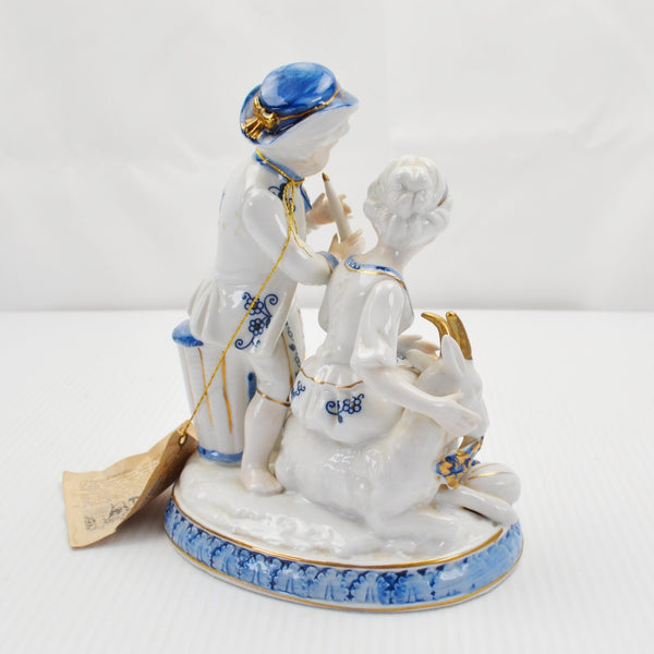 Vintage Vienna Woods By Mann Fine China Figurine Girl Goat Boy Flute Japan Tags
