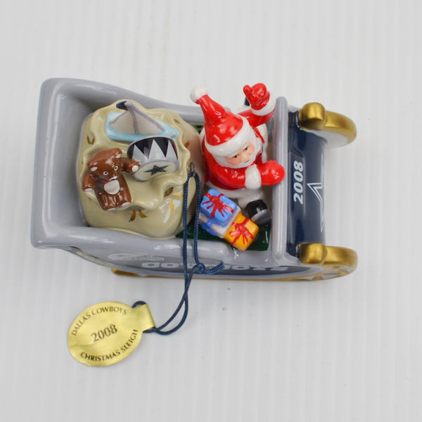 Danbury Mint Dallas Cowboys NFL Christmas Ornament Santa Sleigh 2008 - In Box