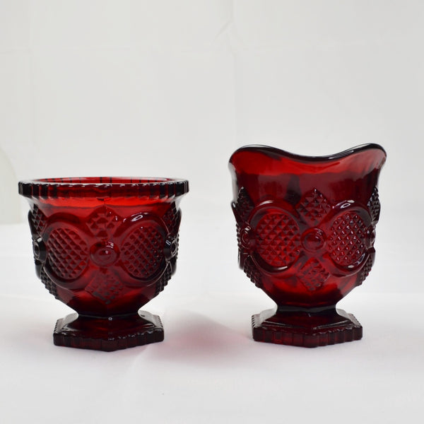 Vintage Avon Cape Cod Ruby Red Glass Creamer and Sugar Bowl