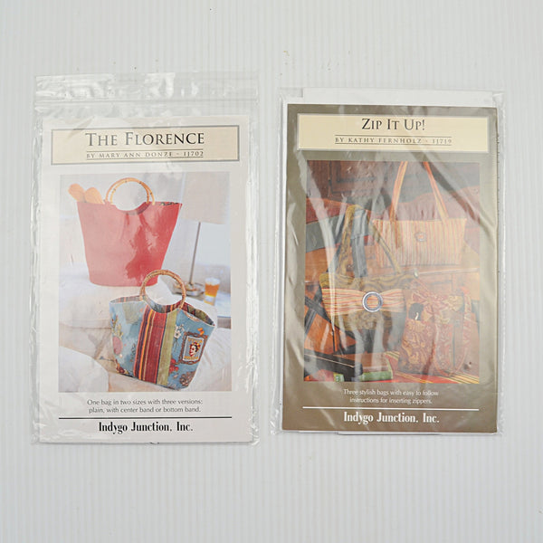 Lot of 2 Indygo Junction Sewing Patterns - Bags, Totes, Purses - CUT