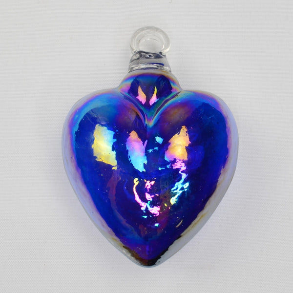 Blown Art Glass Heart Figurine Iridescent Purple Ornament Large Murano Style 4"