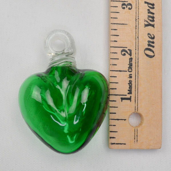Blown Art Glass Heart Figurine Green Ornament Pendant - Small Murano Style 2.5"