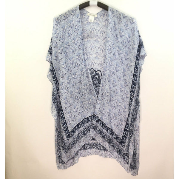 Francesca’s Womens Kimono Boho Cardigan - Blue Floral - Scarf Wrap - One Size