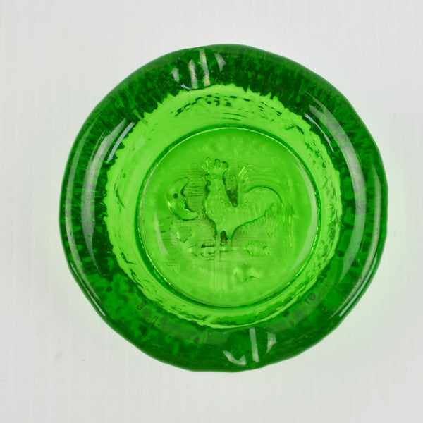 Green Blenko Glass Rooster Weathervane Ashtray - Moon, Stars Vintage 1960s 3.5"
