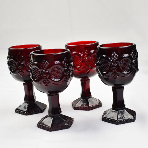 Vintage Avon 1876 Cape Cod Ruby Red Wine Goblets 4.5 Inch Set of 4 Gothic