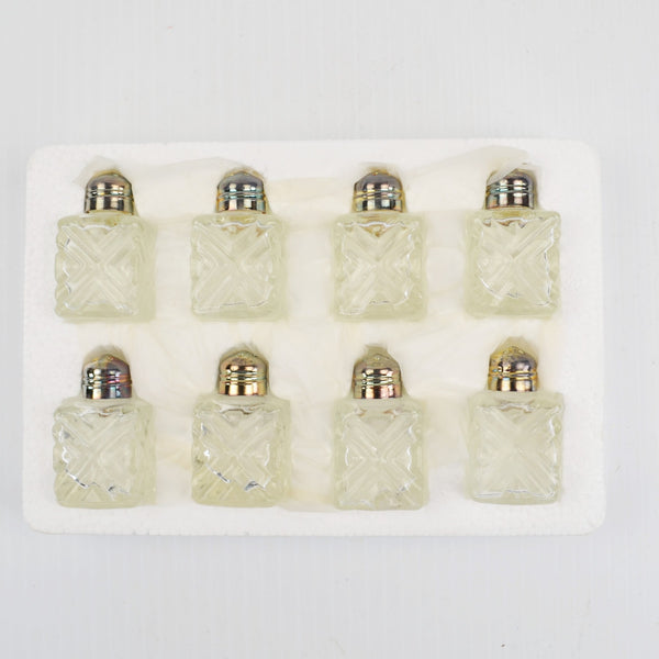 Vintage 8-Piece Silver-Plated Crystal Salt & Pepper Shakers – Elegant Cut Glass