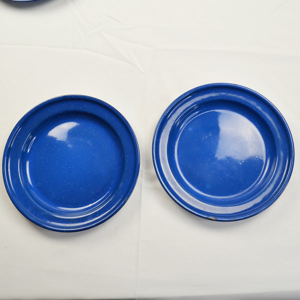 Blue Speckled Enamelware Camping Dishes Set of 4 Plates & 4 Bowls - 8 Pieces