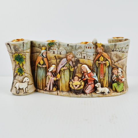 Nativity Scene 3D Embossed Scroll Design Advent Candle Holder - Christmas Decor
