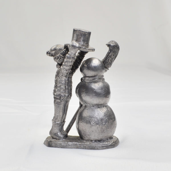 Pewter Boy Building Snowman Sculpture Figurine by Michael Ricker 1983 4.5"