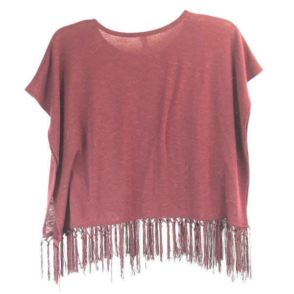 Beautees Womens Top - Maroon Bottom Fringe - Size Medium - Embellished