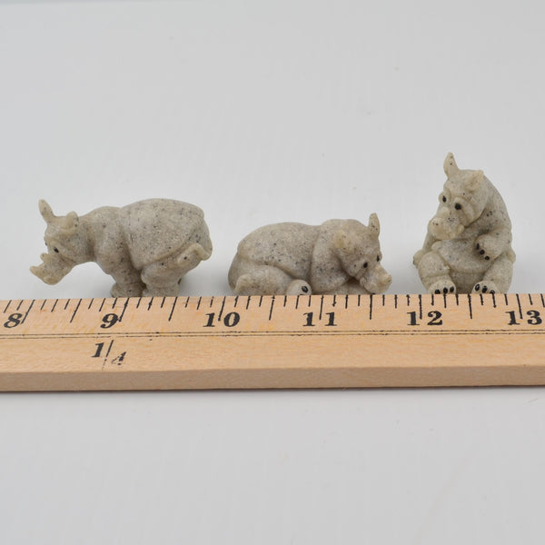 Second Nature Design Quarry Critters Mini Rhino Figurines 3 Rhinoceros - RARE