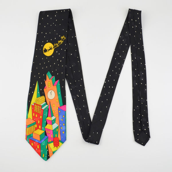 Addiction Mens Necktie Silk Christmas Tie - Santa Sleigh Christmas Eve Party