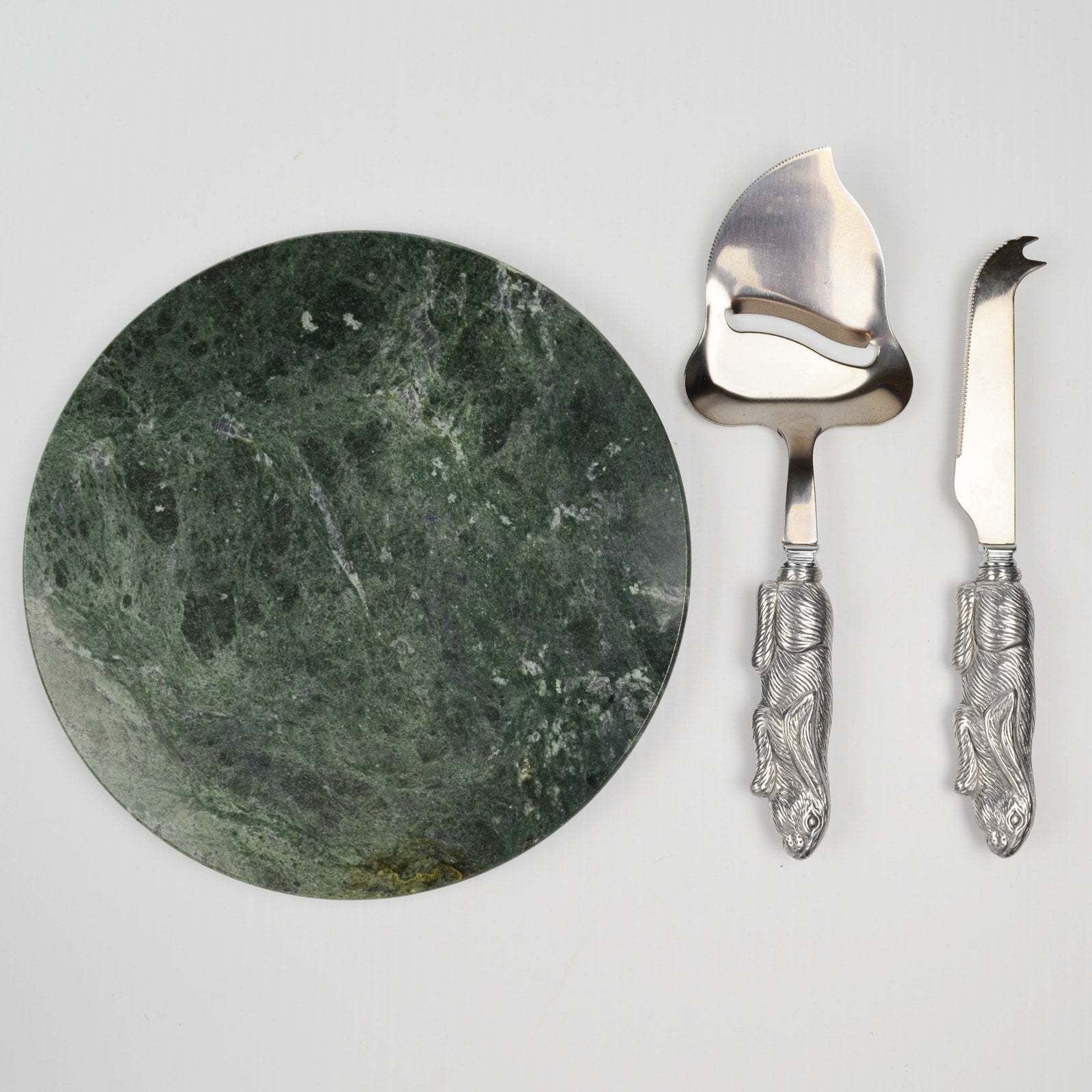 3 Piece Arthur Court Stainless Bunny Rabbit Marble Cheese Board and Knife Set