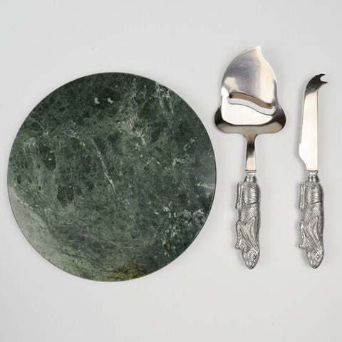 3 Piece Arthur Court Stainless Bunny Rabbit Marble Cheese Board and Knife Set