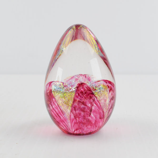 Glass Eye Studio GES '93 Pink Cranberry Dichroic Flower EGG Glass Paperweight
