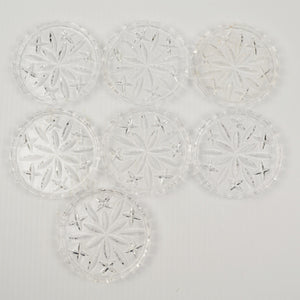 Vintage Crystal Coaster Set Of 7 Cut Glass Star Burst - Mid Century Modern