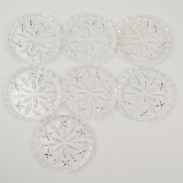 Vintage Crystal Coaster Set Of 7 Cut Glass Star Burst - Mid Century Modern