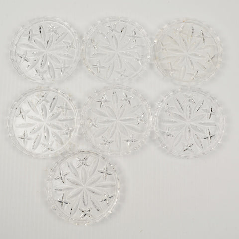 Vintage Crystal Coaster Set Of 7 Cut Glass Star Burst - Mid Century Modern