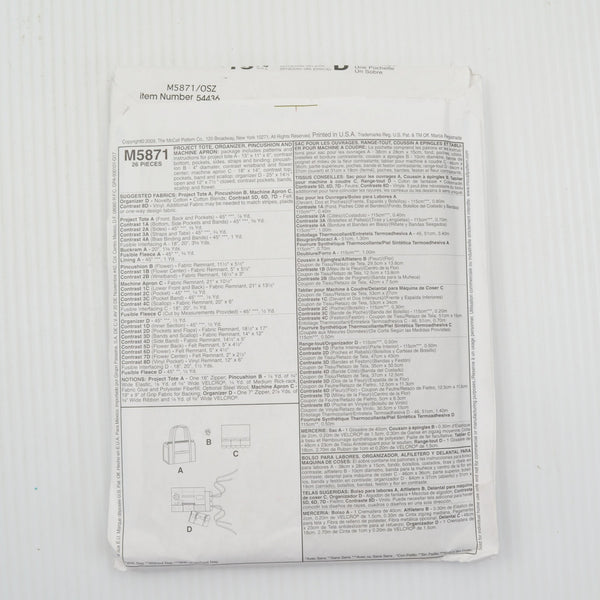 Lot of 4 Butterick McCalls Craft Sewing Patterns - Totes, Organizers, Accs - CUT