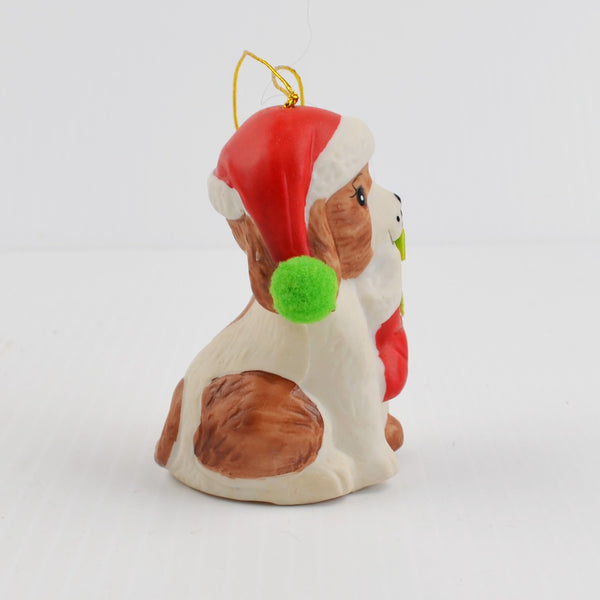 Vintage Holly Bells Ceramic Puppy Dog Bell Christmas Ornament - Giftco 1986