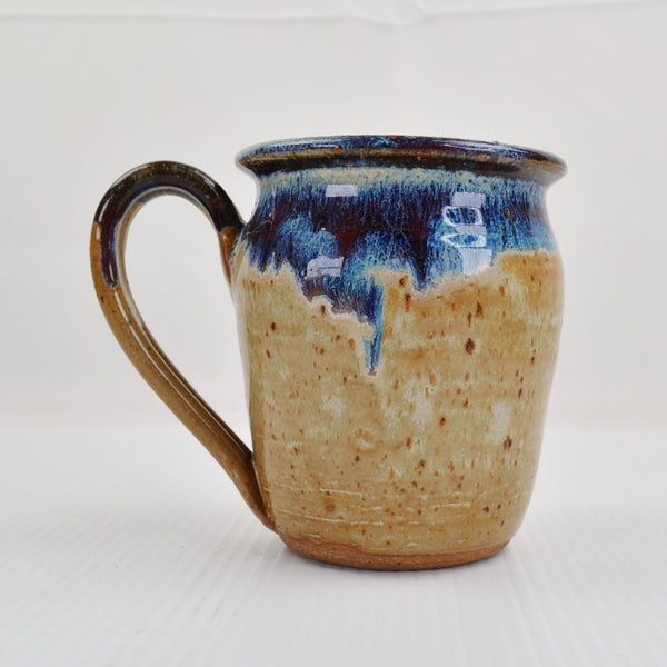 Art Pottery Mug Signed - Blue Drip Glazed - Hand Thrown Coffee Cup - 2011
