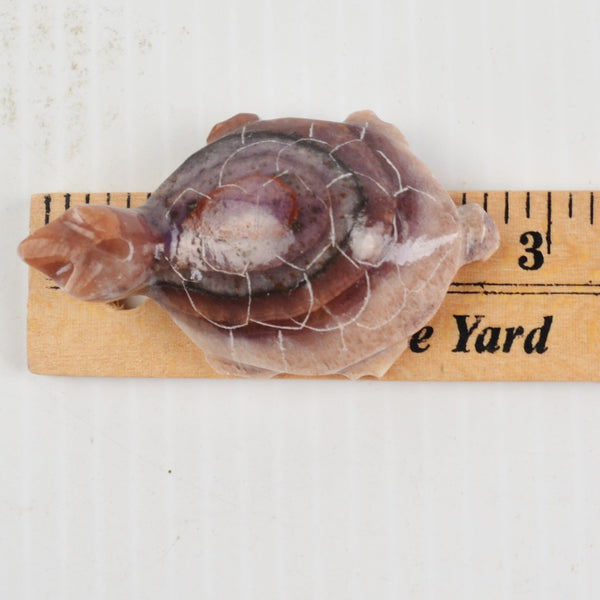 Vintage Hand Carved Marble Stone Sea Turtle Figurine Carving - Purple 2.75"