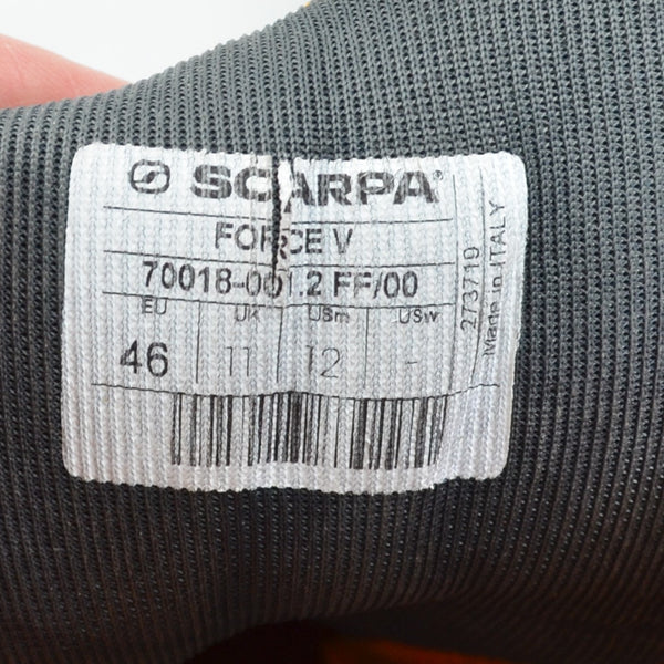 Scarpa Force V Climbing Shoes Mens Size EU 46 US 12 Mangrove Papaya Gray Black
