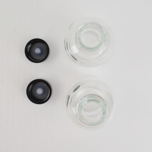 2 Pack 2 Oz Small Clear Glass Bottles with Lids and Stainless Steel Funnel - New