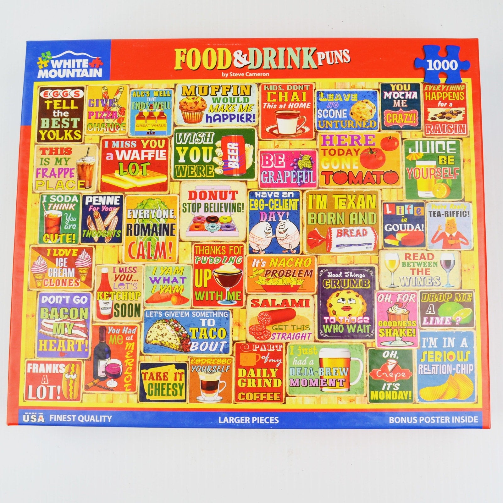White Mountain Food & Drink Puns Puzzle 1000 Piece Premium Jigsaw 100% Complete