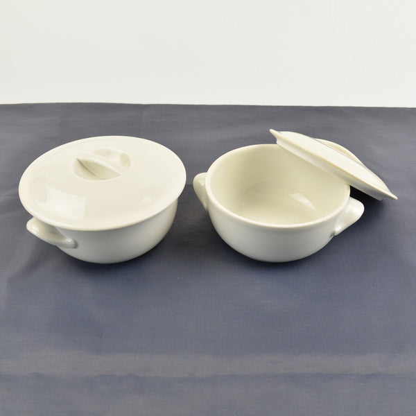 PILLIVUYT White 732 Porcelain Soup Bowls with Lids 4 1/4" France - Lot of 2