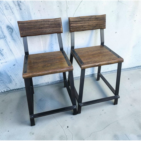Set of 2 Wood and Metal Bar Stools 24"