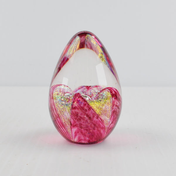 Glass Eye Studio GES '93 Pink Cranberry Dichroic Flower EGG Glass Paperweight