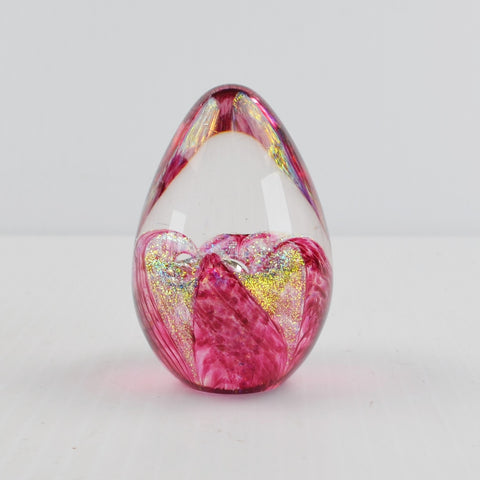 Glass Eye Studio GES '93 Pink Cranberry Dichroic Flower EGG Glass Paperweight
